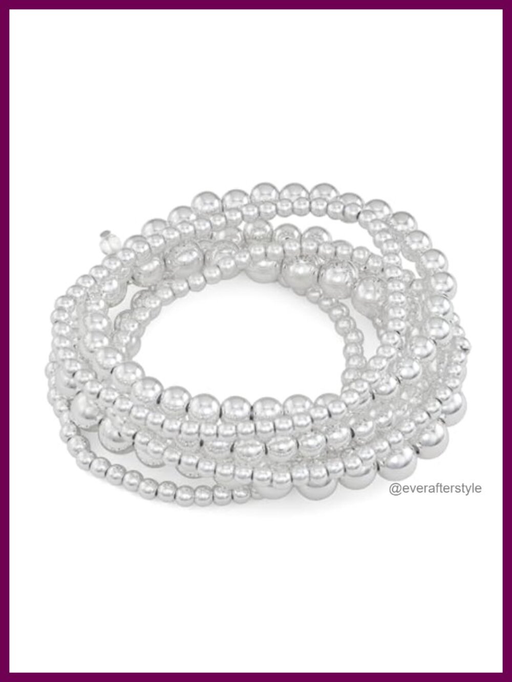 Silver Stretch Bracelet 7 Row Beaded Stackable Statement Jewelry